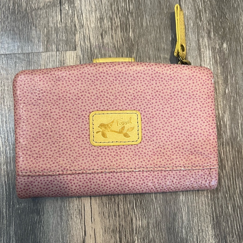 Fossil Vintage Kelly Icon Bird Wallet Snap Closure Embroidered Patchwork Design - Picture 3 of 8